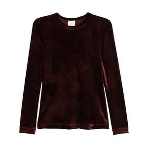 NEW ALYSI women's maglia velvet feel scollata tee in choco